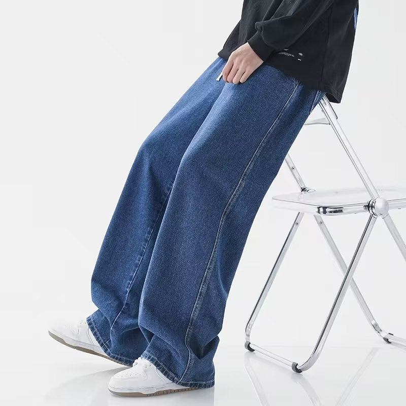 Vintage High Street Washed Old Pants Loose Wide Leg Solid Color Simple Casual All-Match Denim Pants Men'S Trendy Pants - Image 4